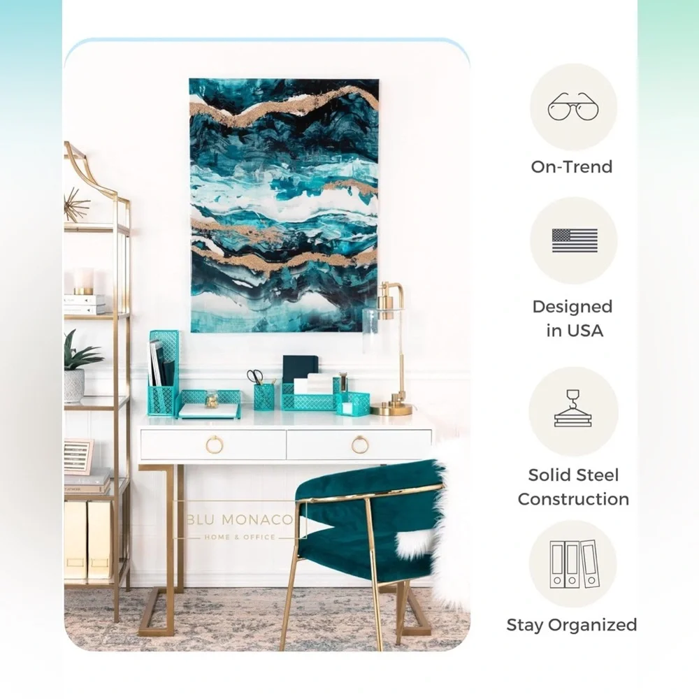 BLU MONACO 6 piece dark teal desk organizer set - teal color desk accessories